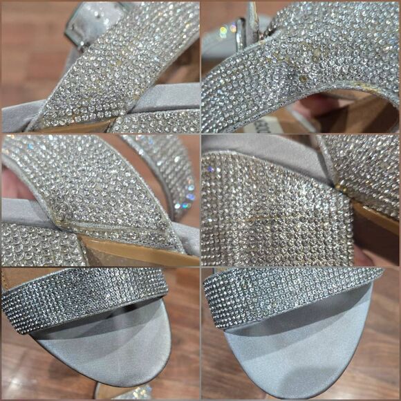 Steve Madden Malia Silver Rhinestone Strappy Chunky Block Heel Sandals(F038) - Picture 11 of 12